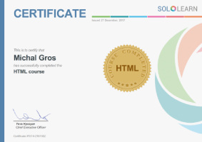Certificate HTML Sololearn 2017 no:#1014-2181562